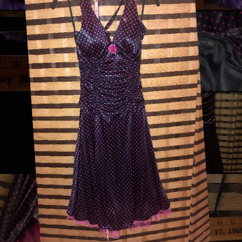 Ruby Rox Black Dress Junior sizeM pink polka dots tulle in VGUC